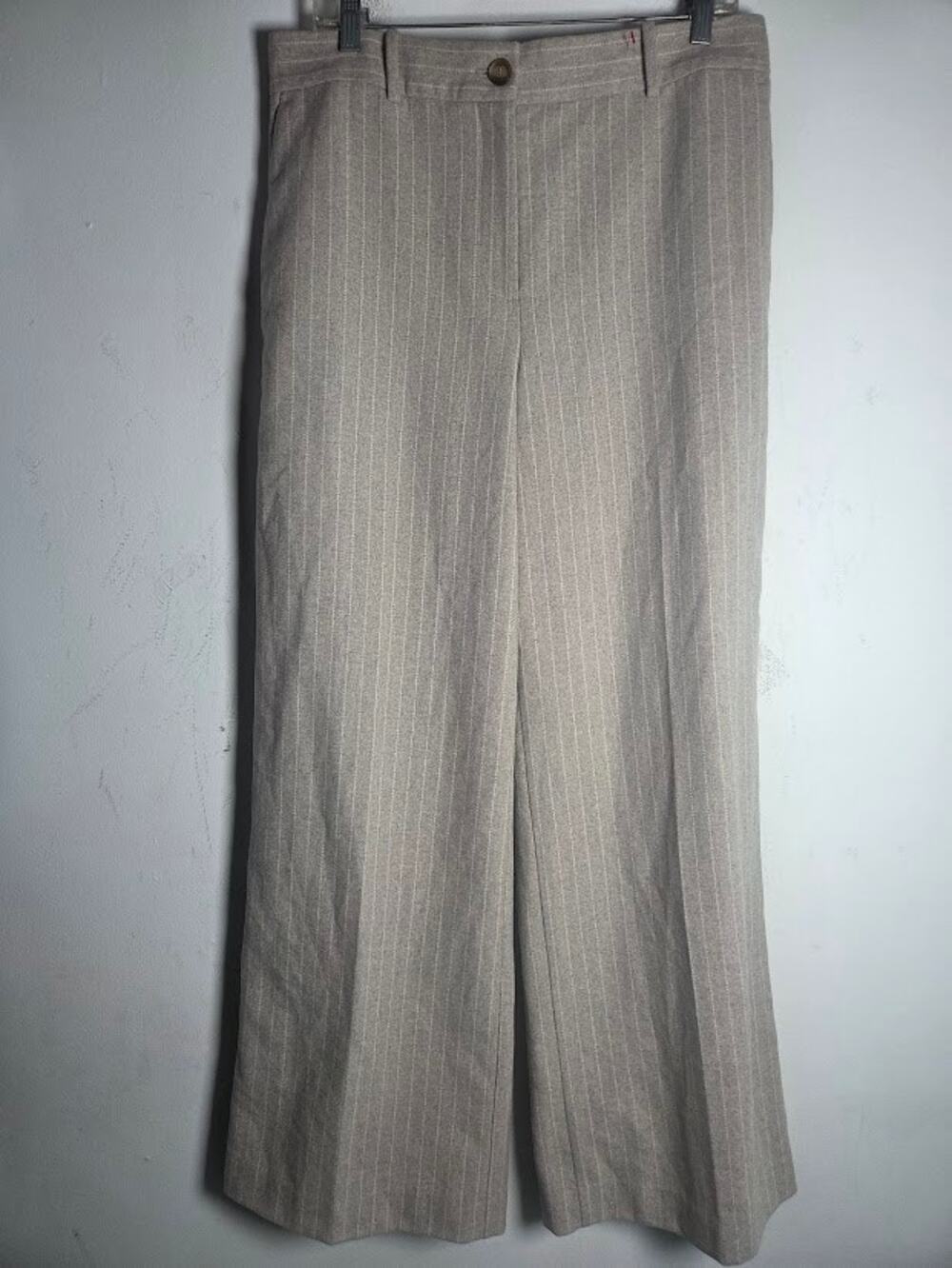 Ann Taylor Light Grey Stripped Wool Blend Career Wide Leg Trouser Pants size 12